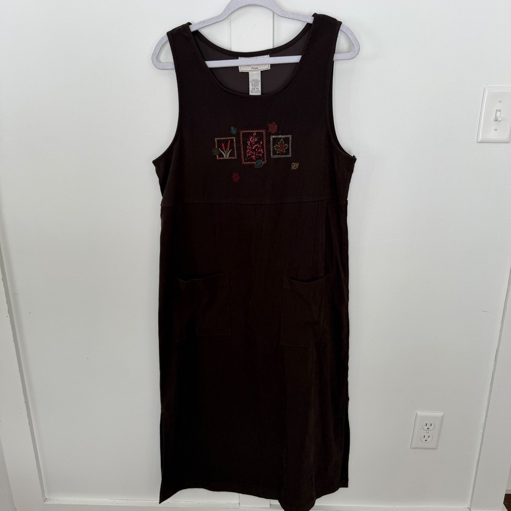 VTG True Blue Casual Sportswear‎ Brown Dress Embroidered Fall Autumn Long Medium